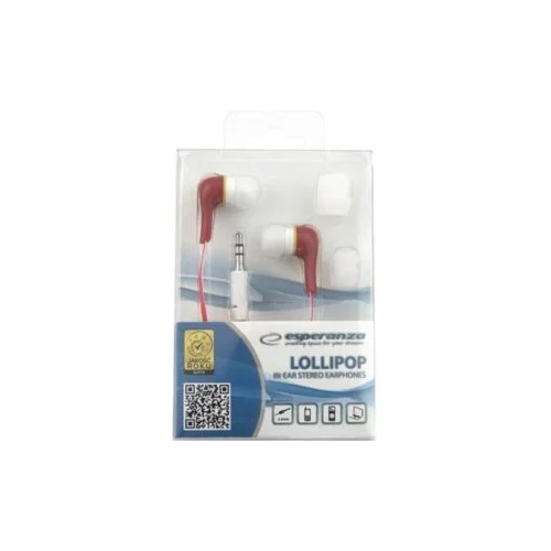  Slušalice ESPERANZA LOLLIPOP In-Ear, Noise dampening + Amplified BASS, red, EH146R