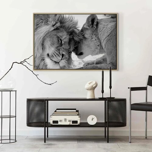  Slika - Lion\'s Love 120x80 U prirodnom drvenom okviru Cene