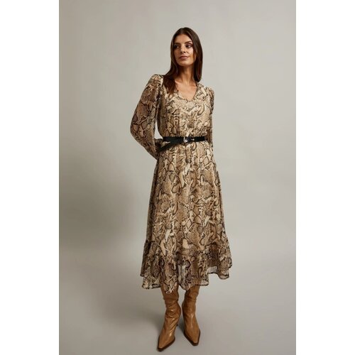 Moodo Women&amp;#039;s dress with puffed sleeves and animal print - beige Slike