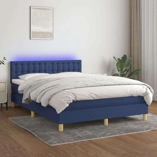  Box spring s madracem LED plavi 140x200 cm od tkanine