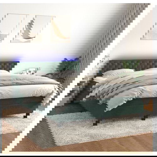 vidaXL Krevet box spring s madracem LED tamnozeleni 140x200 cm baršun Cijene