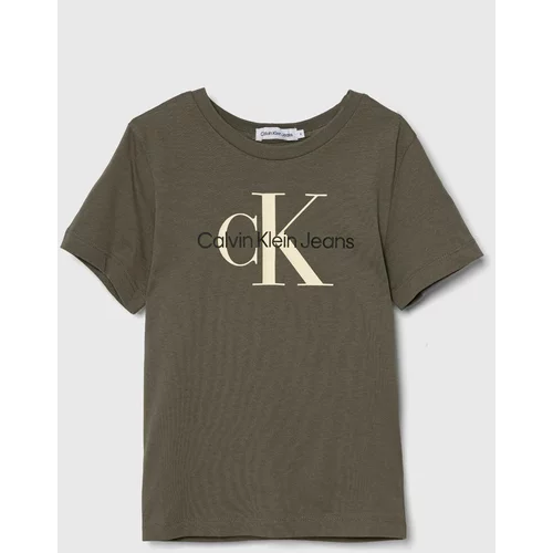 Calvin Klein Jeans Otroška bombažna kratka majica zelena barva
