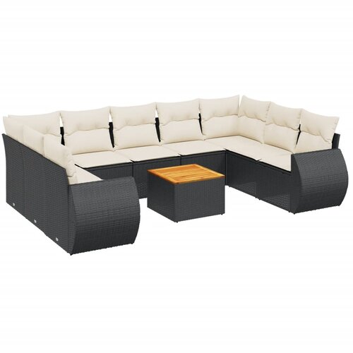  10-dijelni set vrtnih sofa s jastucima crni od poliratana Crna 70 x 62 x 69 cm Slike
