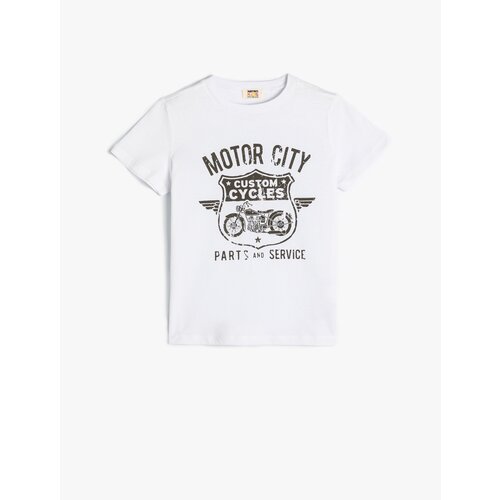 Koton T-Shirt Motorcycle Printed Crew Neck Short Sleeve Cotton Slike