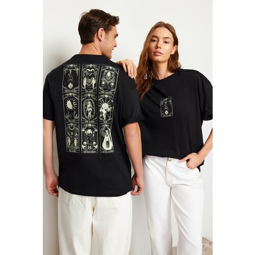Trendyol Men's Black Oversize/Wide-Fit 100% Cotton Tarot Printed T-Shirt Slike