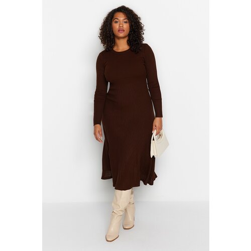 Trendyol Curve Brown Crew Neck Sweater Dress Slike