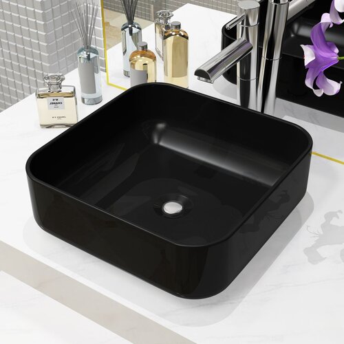 VidaXL Pravokutni keramički umivaonik crni 38 x 38 x 13,5 cm Slike