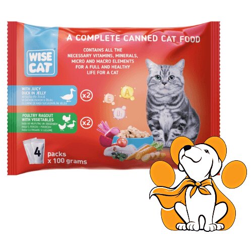Carpathian Pet Food Wise Cat Adult Duck in Jelly&Poultry Ragout With Vegetables 4x100g, Vlažna Hrana Cene