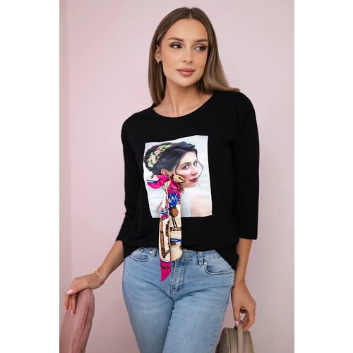 Kesi Blouse with graphics and a colorful bow 3D black Cijene