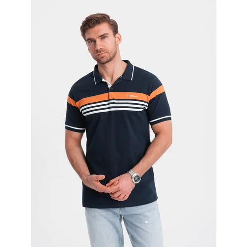 Ombre Men's polo shirt with tricolor stripes - navy blue