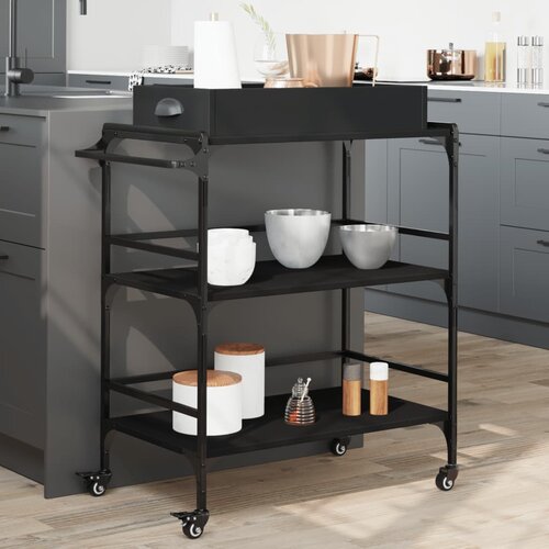  Kuhinjska kolica crna 81,5 x 41 x 92,5 cm od konstruiranog drva Cijene
