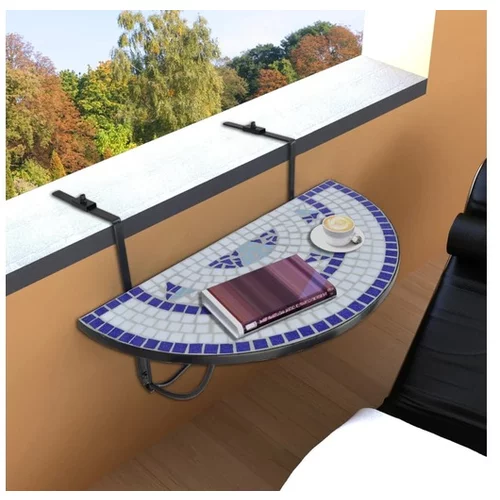  Viseča balkonska mizica modra in bela mozaik