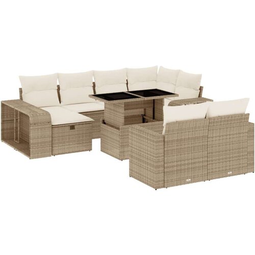 VidaXL 11-dijelni set vrtnih sofa od poliratana s jastucima bež Slike