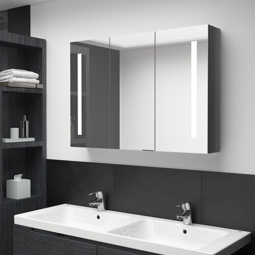 VidaXL LED kopalni&amp;scaron;ka omarica z ogledalom 89x14x62 cm sijoče siva Slike