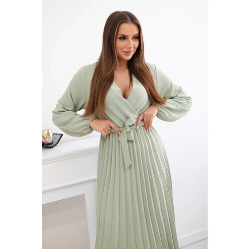 Kesi Włoski Dress tied with a pleated hem light khaki Cene