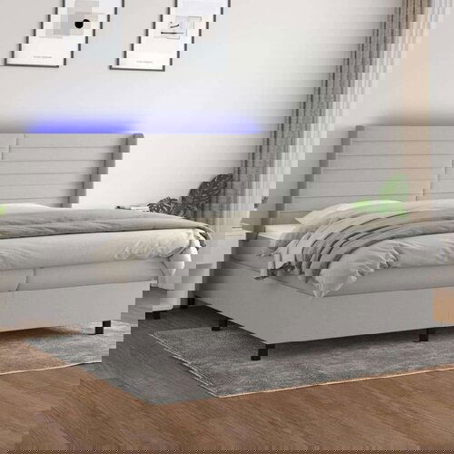  Krevet box spring s madracem LED svjetlosivi 200x200 cm tkanina Cijene