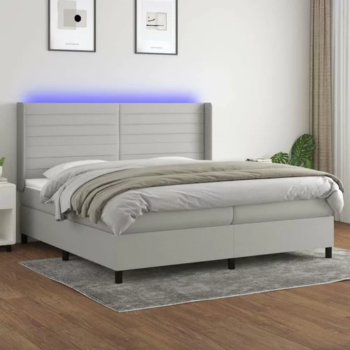  Krevet box spring s madracem LED svjetlosivi 200x200 cm tkanina