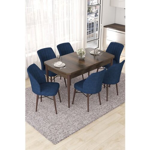 Hanah home Nef - Baroque, Navy Blue BaroqueNavy Blue Extendable Dining Table & Chairs Set (7 Pieces) Cene