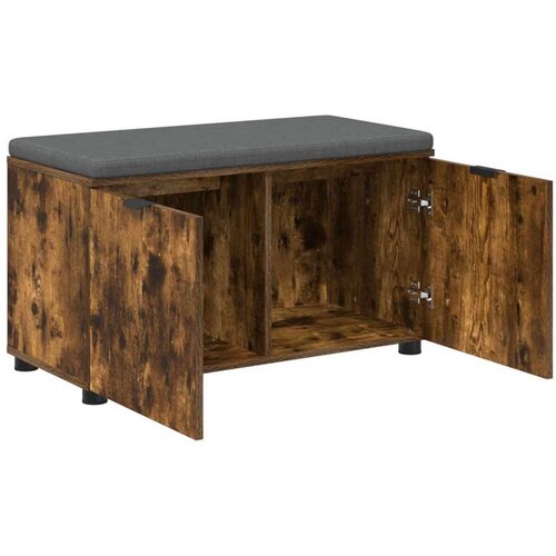  Klupa za hodnik s jastukom Dimljeni hrast 80 x 38 x 46 cm Slike