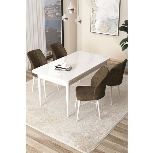 Hanah home Arp - White, Brown WhiteBrown Dining Table & Chairs Set (5 Pieces) Cene