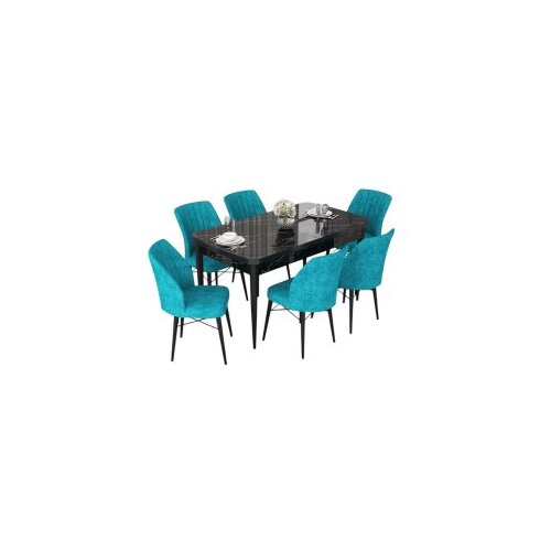 Hanah home set trpezarijski sto i 6 stolica nef black marble turquoise Cene