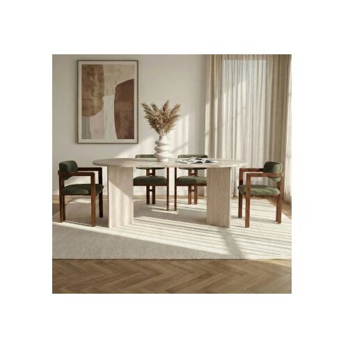 Hanah home Set Trpezarijski sto i 4 stolice Meridia 4 Travertine Walnut Green Slike