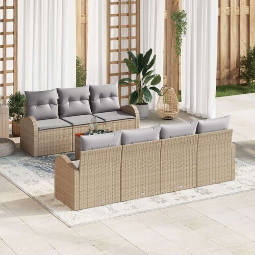  8-dijelni vrtni sofa set s jastučićima bež poli ratan akacija Slike