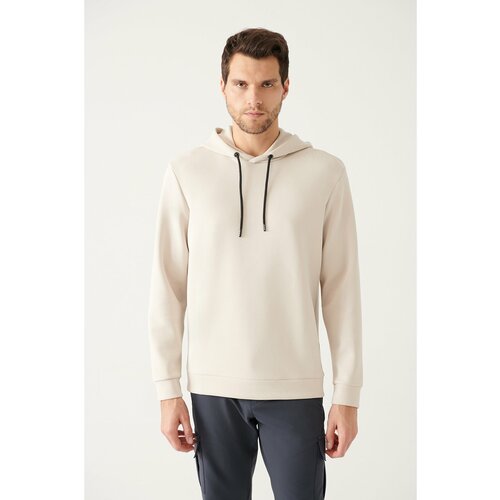 Avva Men's Beige Hooded Collar Soft Touch Standard Fit Regular Fit Sweatshirt Slike