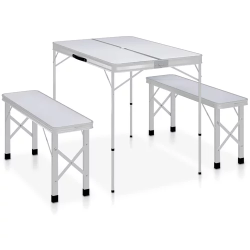 vidaXL Zložljiva kamping miza z 2 klopema aluminij bele barve, (20816959)