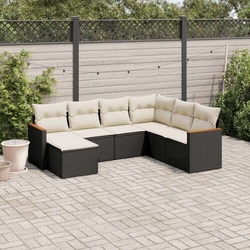  7-dijelni set vrtnih sofa od poliratana s jastucima crni Slike
