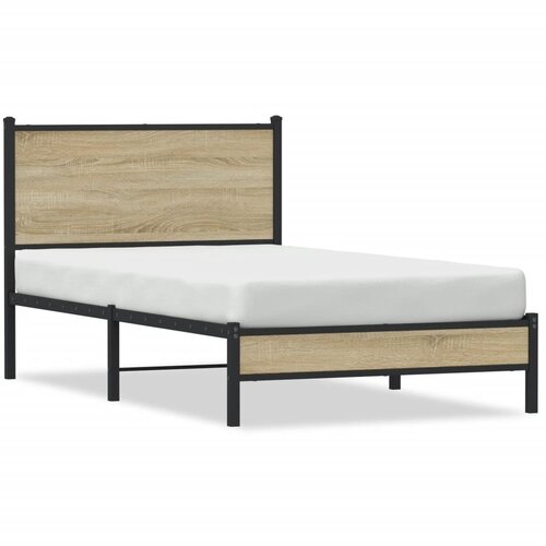 vidaXL Kovinski posteljni okvir z vzglavjem sonoma hrast 100x200 cm Cene