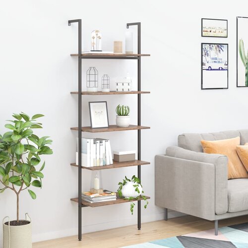 vidaXL Naslanjajuća polica s 5 razine tamnosmeđa-crna 64x35x185 cm Cene