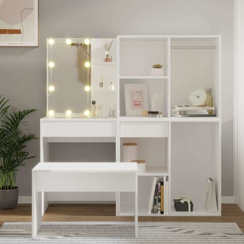  Set toaletnog stolića LED bijeli od konstruiranog drva Bijela Cene