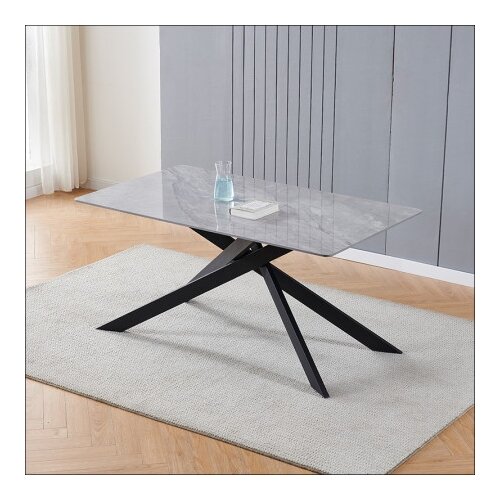 Art Invest Trpezarijski sto Freya Siva keramicka ploca, sjaj/Metalne crne noge 1800x900x750 Cene