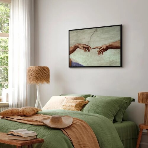  Slika - Michelangelo &amp;ndash; The Creation of Adam (hands) 60x40 U crnom drvenom okviru Slike