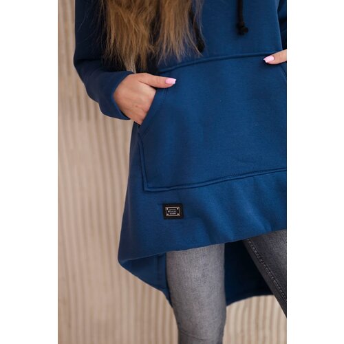 Kesi Padded sweatshirt with a long back and a hood in navy blue Cene