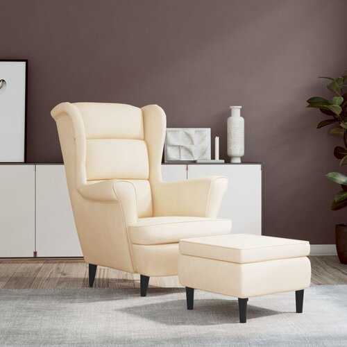 The Living Store Fotelj s stolčkom krem žamet - Fotelj S Stolčkom, (21420197) Slike