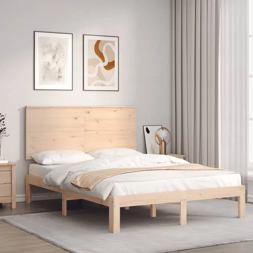 vidaXL Okvir kreveta s uzglavljem 4FT6 bračni od masivnog drva