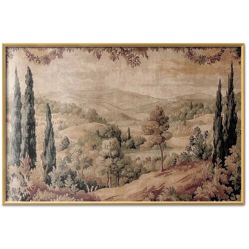  Plakat - Mediterranean Landscape - Old Tapestry with a Hill and Lake 40x60 Zlatni okvir Slike
