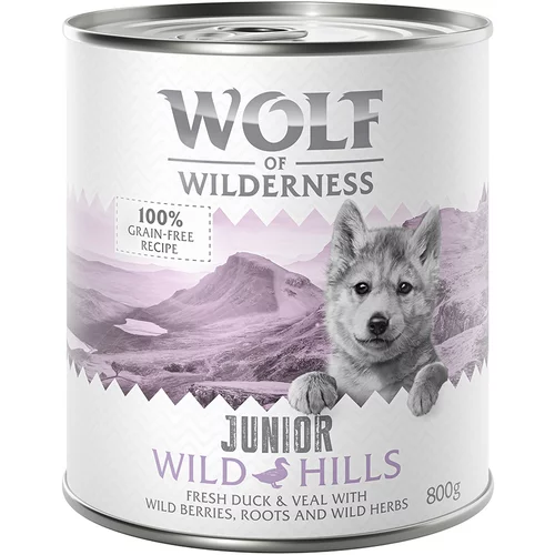 Wolf of Wilderness Ekonomično pakiranje: 24 x 800 g - Junior Wild Hills - pačetina i teletina