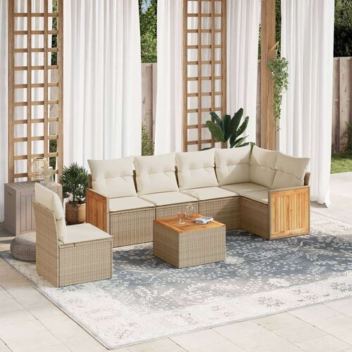 VidaXL 7-dijelni set vrtnih sofa od poliratana s jastucima bež Slike