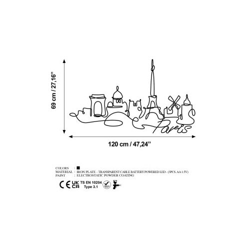 Wallxpert Zidna dekoracija Pariz 245, 69x120cm, Crna Slike