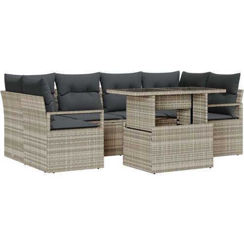  7-dijelni vrtni set sofa s jastučićima svijetlosiva poli ratan  dvosjedna vrtna sofa s jastučićima siva poli ratan Cijene