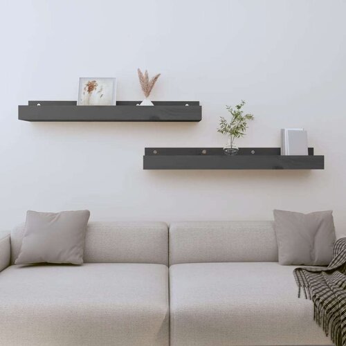  Zidne police 2 kom sive 80x12x9 cm od masivne borovine Slike