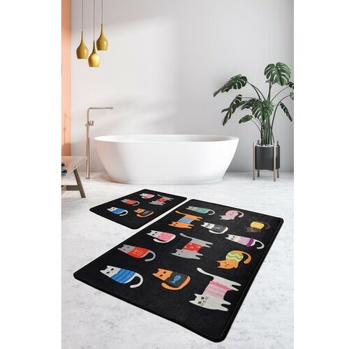 Lessentiel Maison set podloga za kupatila 2 komada crna cats Slike