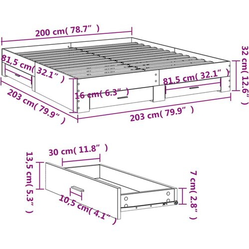  Okvir kreveta s ladicama siva boja betona 200x200 cm drveni Slike