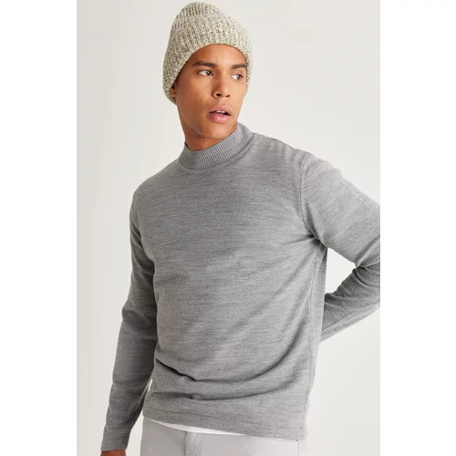 AC&Co / Altınyıldız Classics Men's Gray Melange Anti-Pilling Standard Fit Normal Cut Half Turtleneck Knitwear Sweater