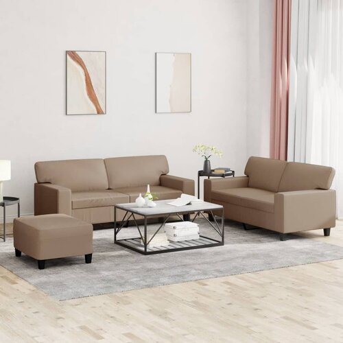  3-dijelni set sofa s jastucima boja cappuccina od umjetne kože Cene