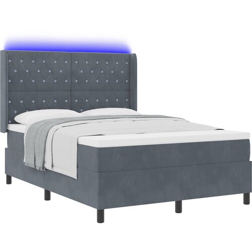 vidaXL Box Spring postelja z vzmetnico in LED temno siva 140x200 cm žamet Cene