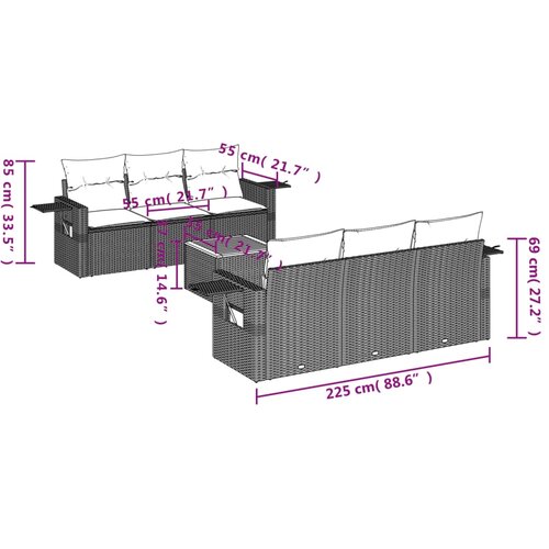  7-dijelni set vrtnih sofa od poliratana s jastucima bež 62 x 62 x 69 cm Slike
